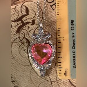 Pink Heart Rhinestone Pendant Necklace